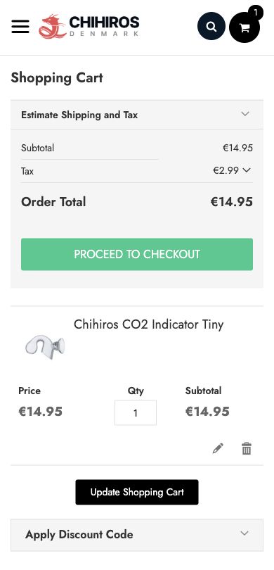 The shopping cart on Chihiros.eu with the PROCEED TO CHECKOUT button.