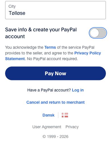 Save info & create your PayPal account switched off. PayPal states No PayPal account required above the Pay Now button.